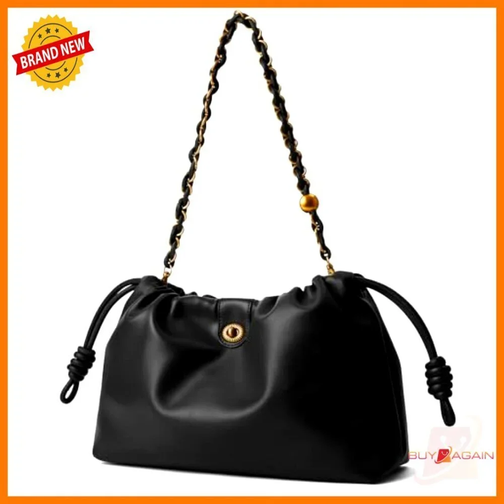 Vegan Leather Bucket Hobo Bag with Detachable Straps, 12x8x4